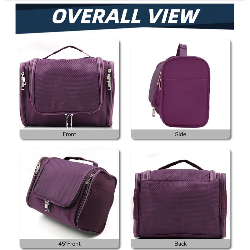 Buruis Large Toiletry Bag for Women and Men, Hanging Travel Bag for Makeup, Cosmetics, Shaving, Toiletries, Water-Resistant Dopp Kit for Gym, Camping, or Daily Use, Purple - Image 3